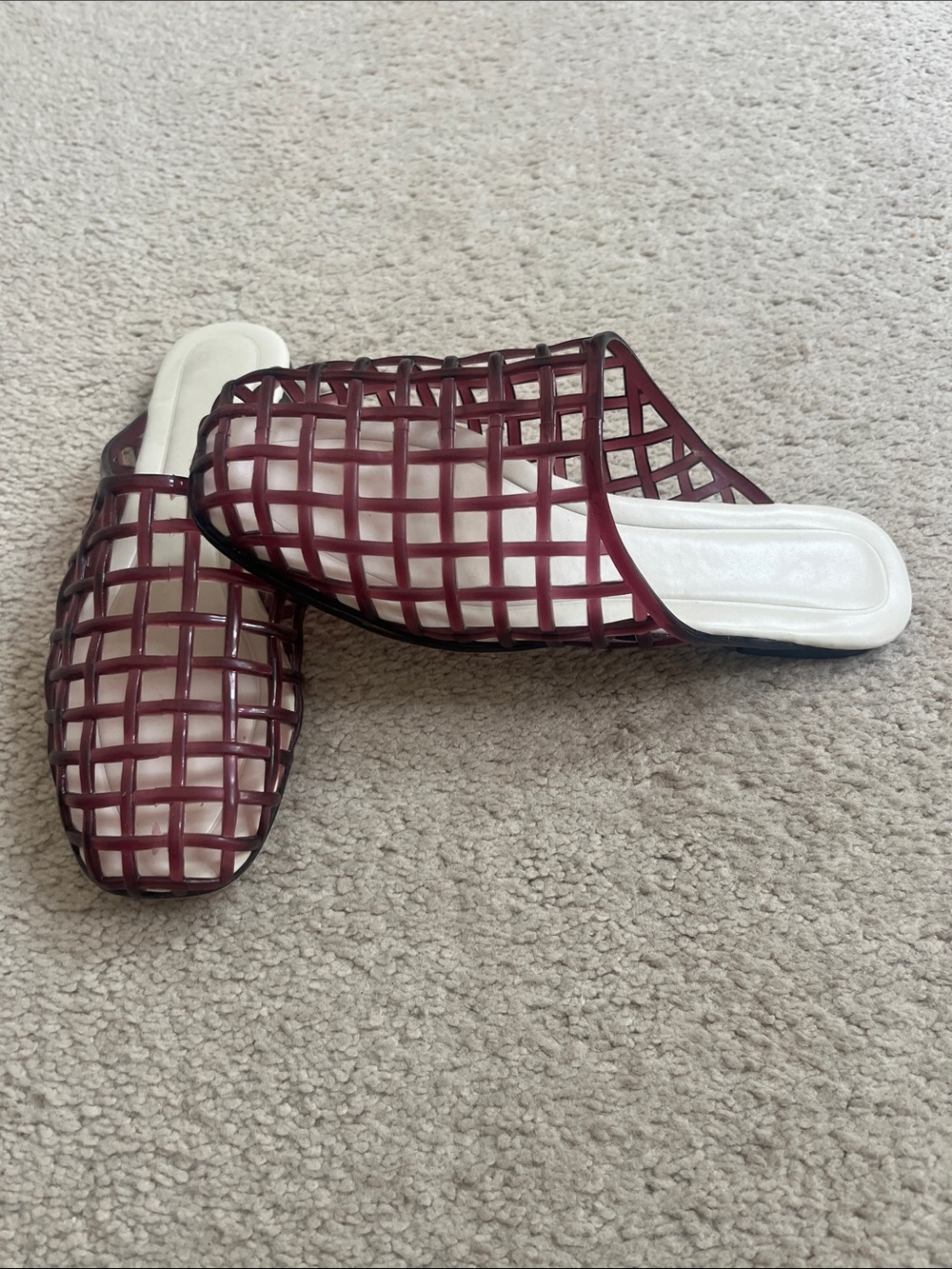 Woven Burgundy Slip-On Jelly Mules - Picture 2 of 5